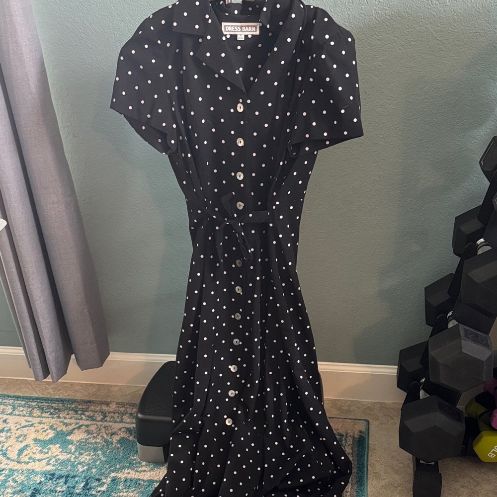 Dress Barn Black and White Polka Dot Long Sleeve Dress